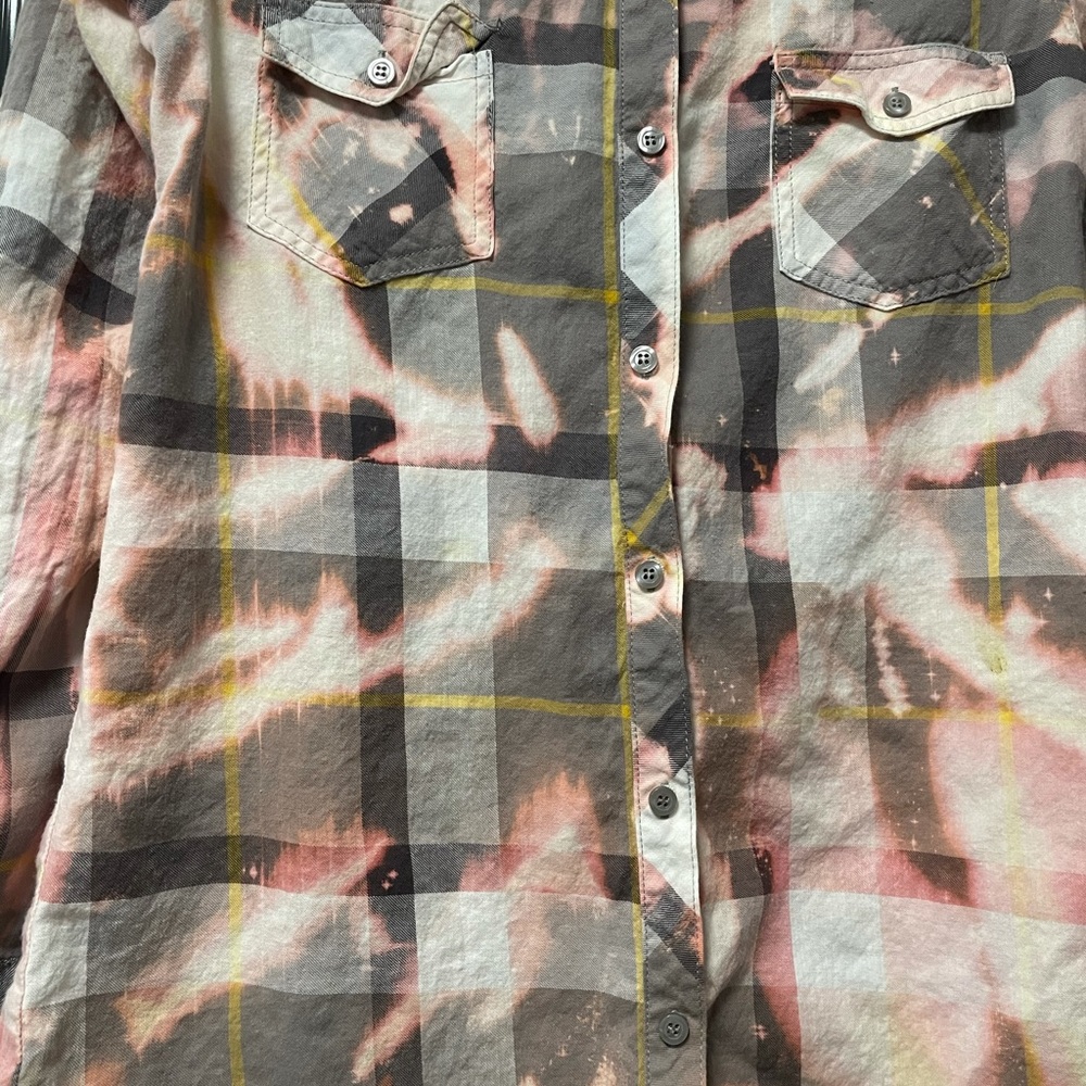 Bleached Plaid Button Down Shirt - image 2